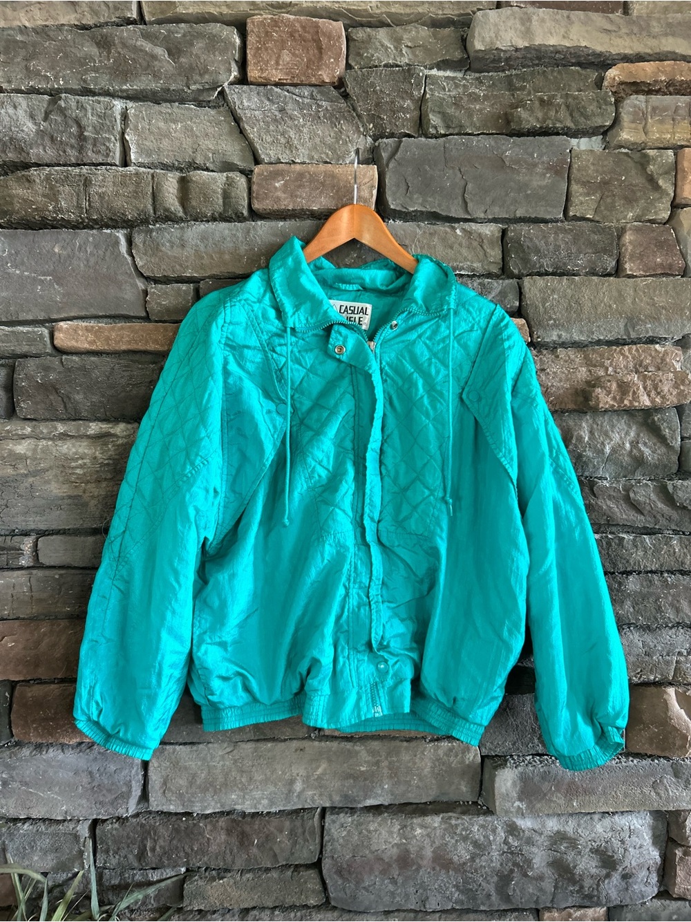 Casual Isle VTG 80s Jazzercise Sporty Retro Athletic Teal Green Quilted Jacket